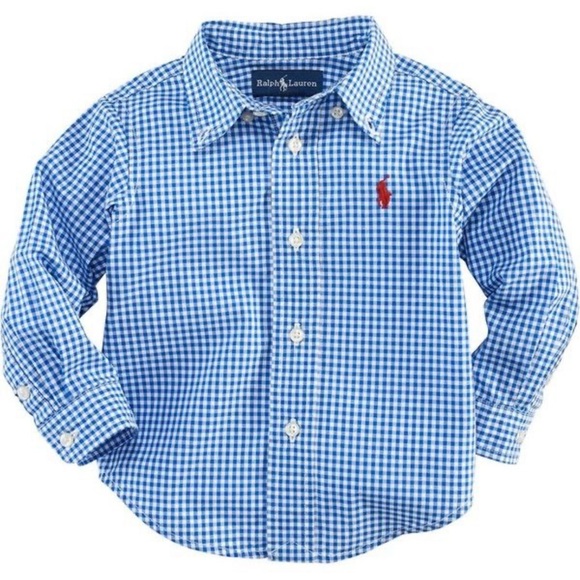 Ralph Lauren classic poplin gingham long sleeve shirt in blue - Picture 1 of 5